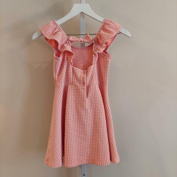 Janie Jack Dress Size 8 Pink Ruffle Sleeve Bow in Back Valentines Checked - Picture 3 of 7
